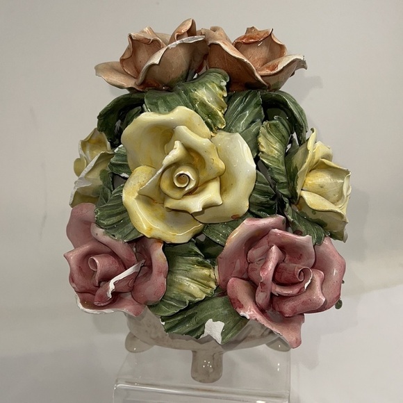 Capodimonte Porcelain Flower Roses Basket - Picture 3 of 11